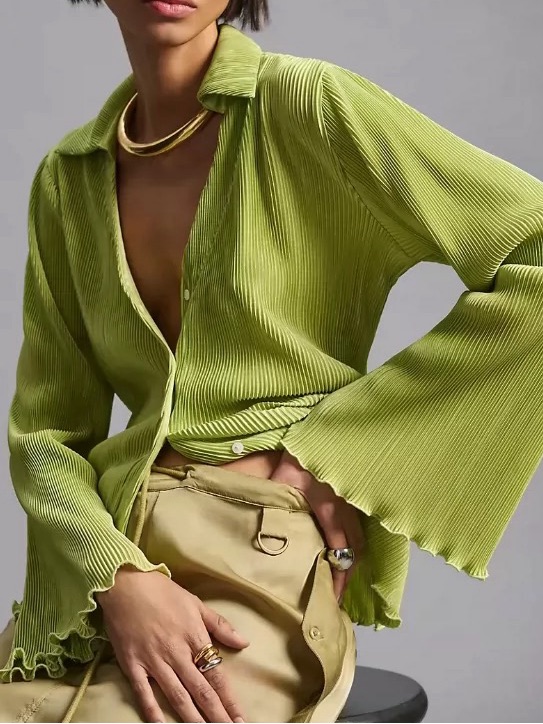 Anthropologie Dolan Lettuce-Hem Buttondown Top